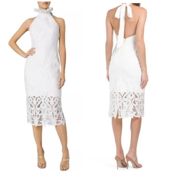 NEW MILLY BRIDGET GUIPURE LACE DEESS SIZE 0 Elegant White Halter Lace Dress - Picture 1 of 13